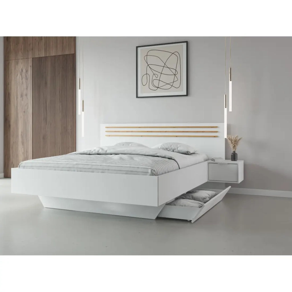 Letto FLORENCE – 180x200 cm – Bianco – Con due comodini – Rete e cassetti non inclusi