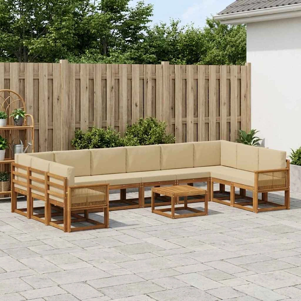 Set di divani da esterno 11 pz Naturale e Beige 3385599
