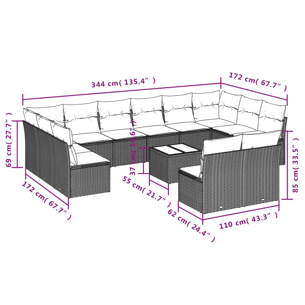 Set Divano da Giardino 13 pz con Cuscini Beige in Polyrattan 3250218