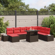 Set Divano da Giardino 9 pcs Marrone e Rosso polyrattan 3349240