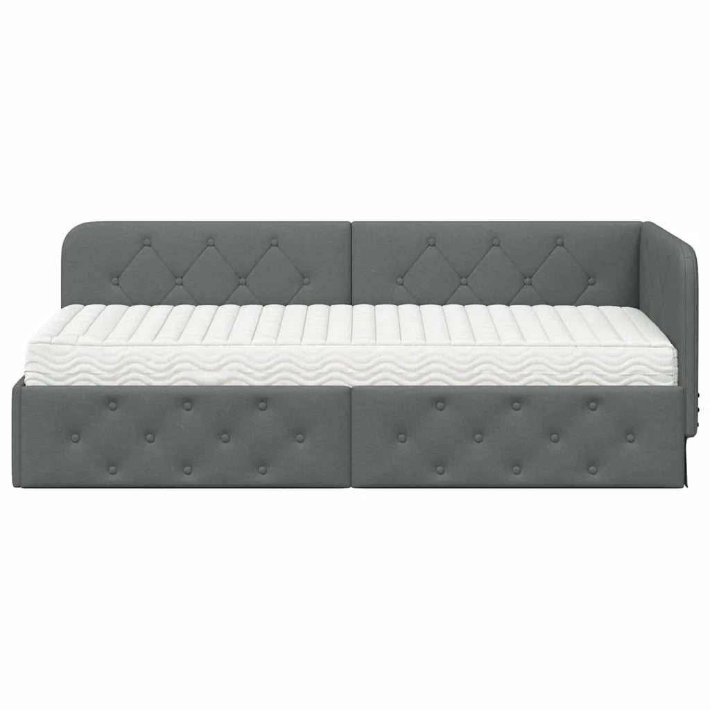 Cornice del letto ad angolo Grigio scuro 80 x 200 cm Tessuto