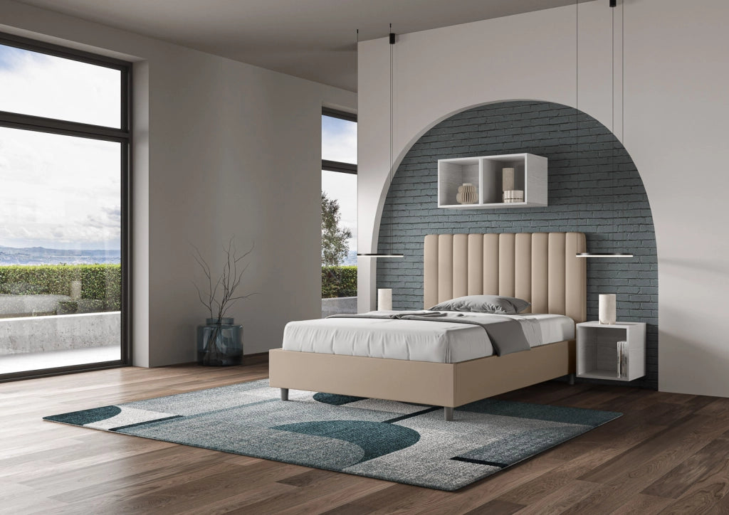 BS COM Letto una piazza e mezza con rete imbottito 130x200 similpelle tortora