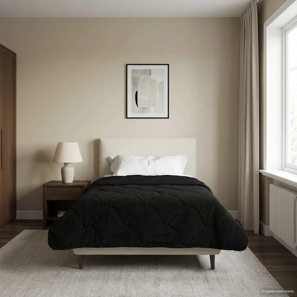 Duvet Estivo Nero 140 x 200 cm Microfibra e Fleece Teddy 42026182
