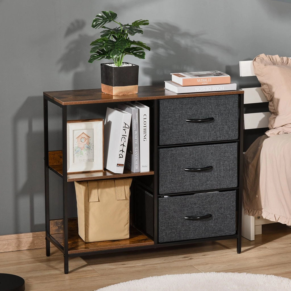 MOBILE CASSETTIERA MULTIUSO CON CASSETTI IN TESSUTO 80X29X71CM MARRONE E GRIGIO