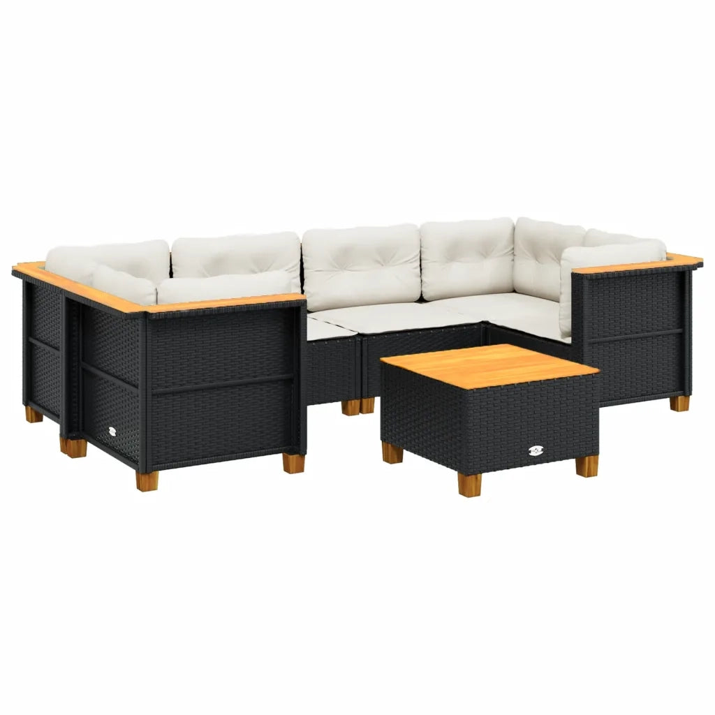 Set Divani da Giardino con Cuscini 7pz Nero Polyrattan