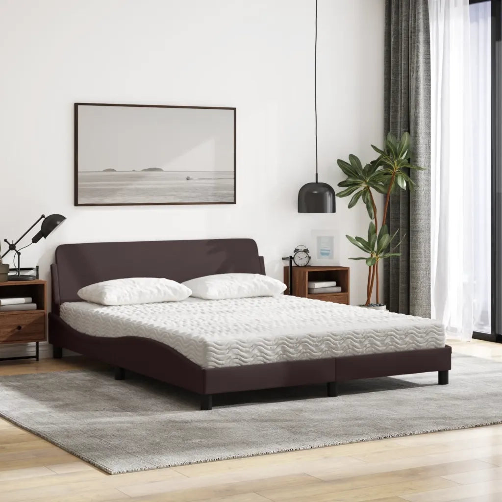 Letto con Materasso Dover Marrone Scuro 160x200cm Tessuto