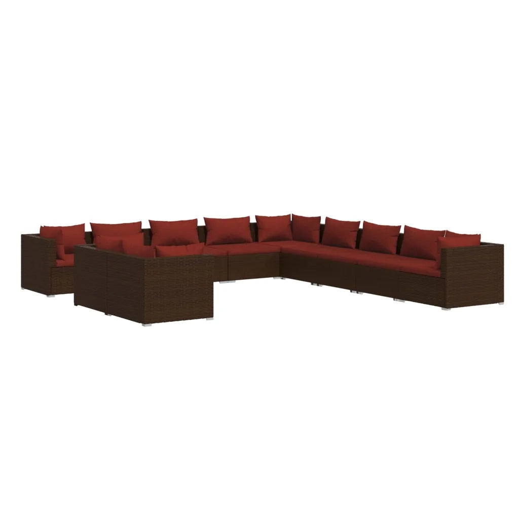 Set Divani da Giardino 11 pz con Cuscini in Polyrattan Marrone 3102531