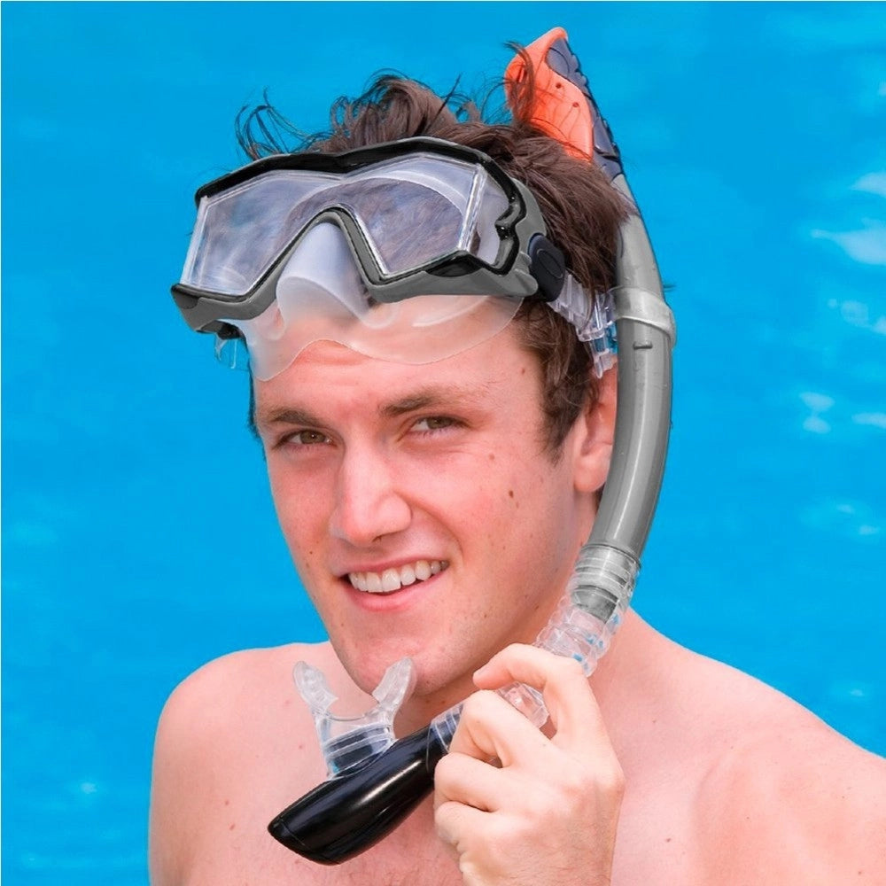 Trade Shop - Set Maschera Con Boccaio Per Immersioni Snorkeling Sub Mare Piscina Nero -