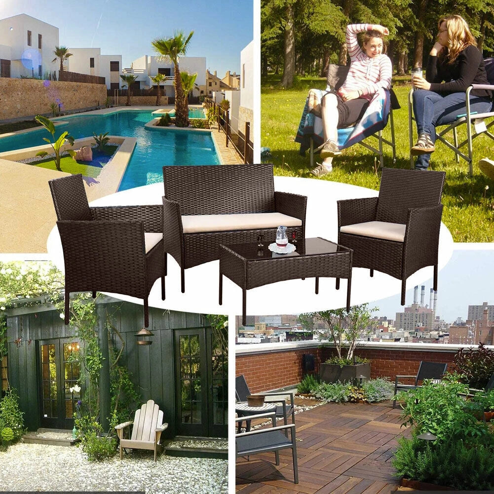 Set Salotto Completo Divano Poltrone Tavolino in Rattan Arredo Giardino Marrone