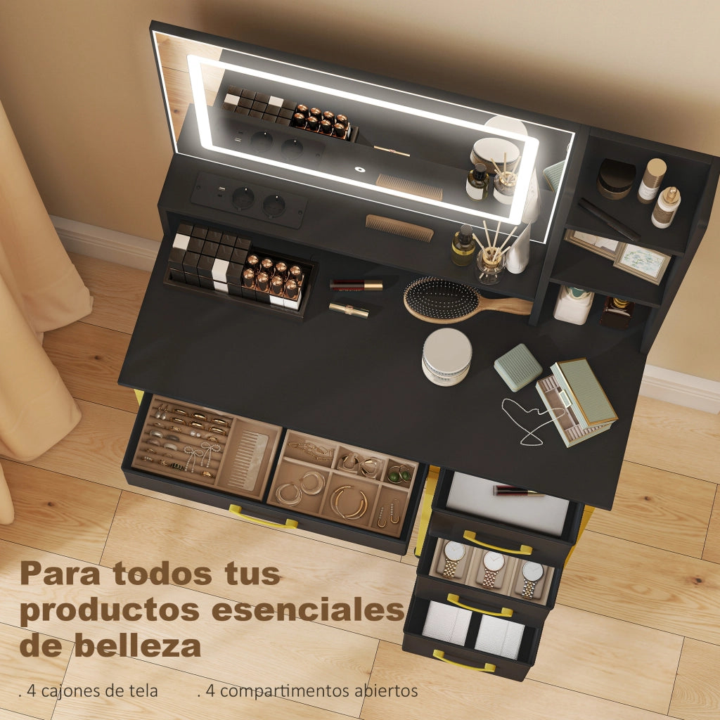 Cassettiera con Specchio e Luci LED ¨C Zephmum ¨C Nero