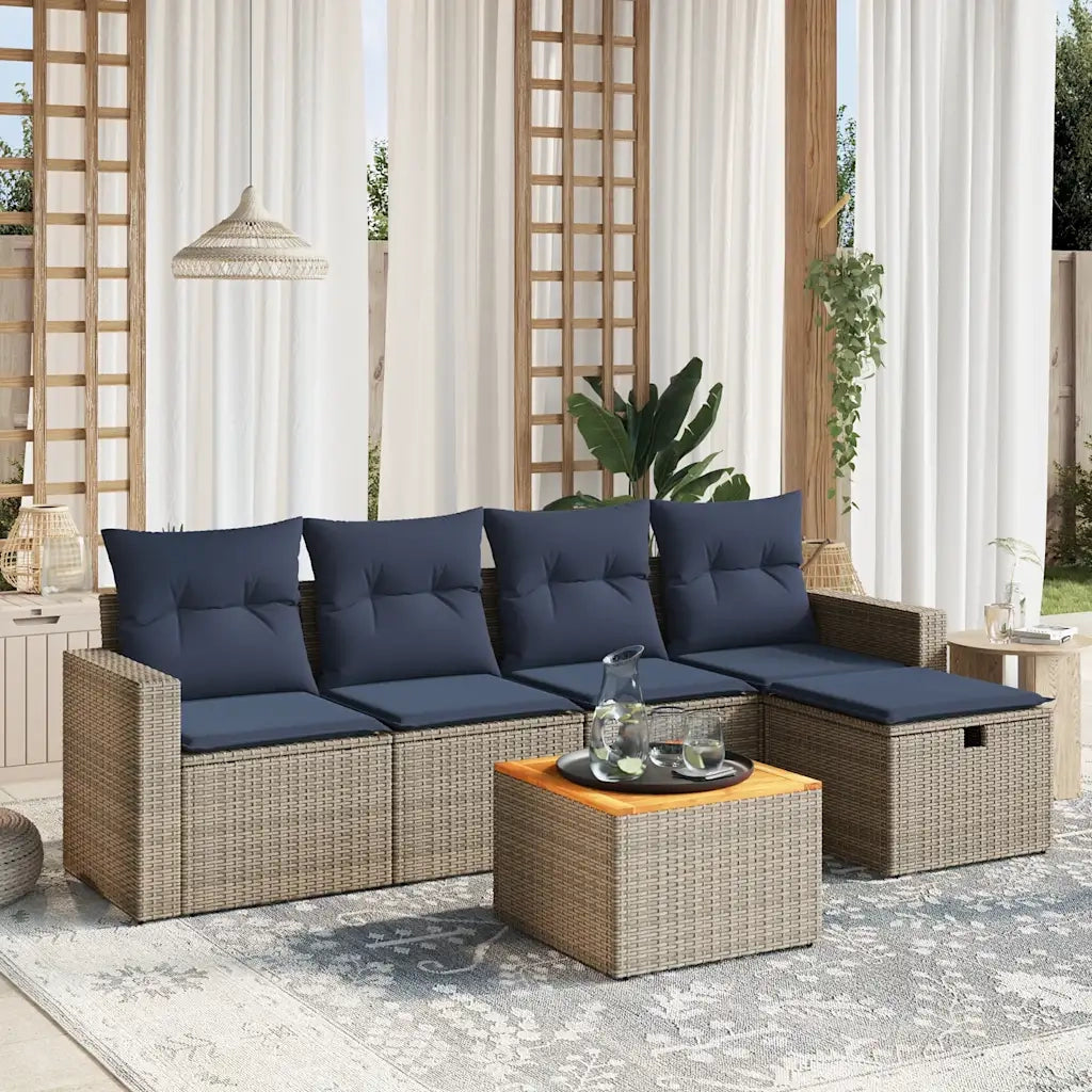 Set Divani da Giardino 6 pz con Cuscini Grigio in Polyrattan 3264834