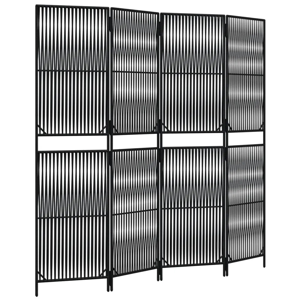 Divisorio per Ambienti | Divider per stanze | Paravento a 4 Pannelli Nero in Polyrattan