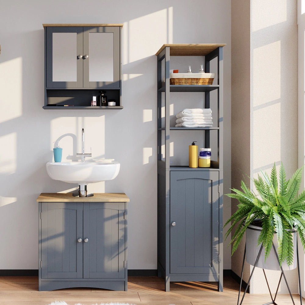 Vicco Set mobili bagno Grigio 3 parti, con colonna