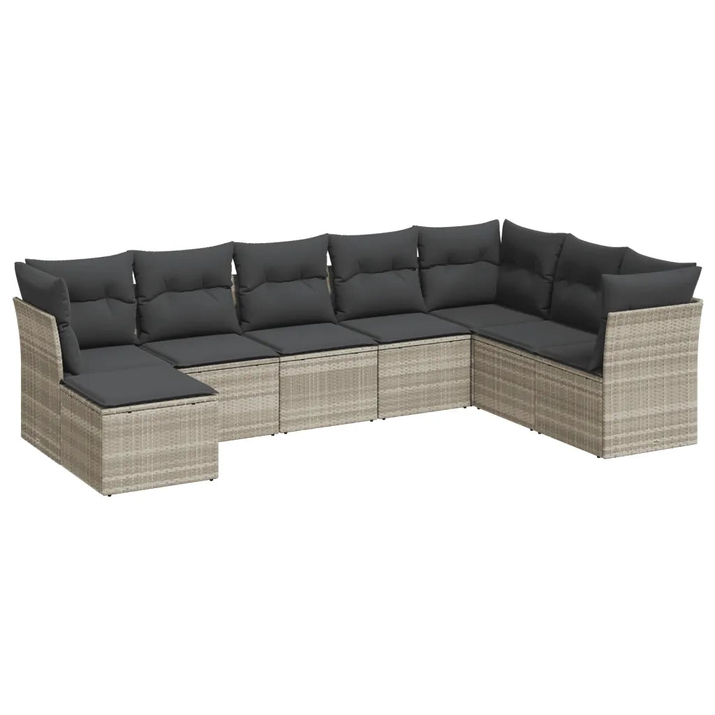 Set Divano da Giardino 8pz con Cuscini Grigio Chiaro Polyrattan 3218052