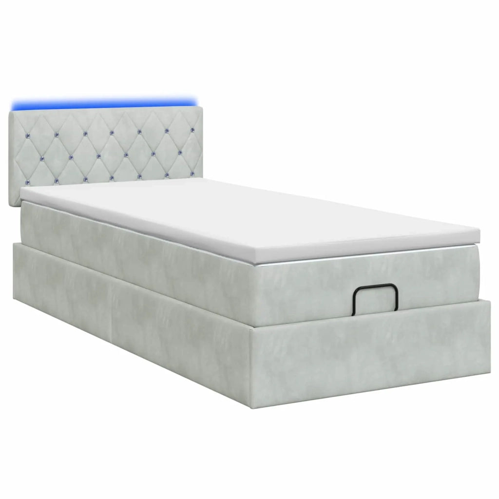 Letto Ottomano con Materasso e LED Grigio Chiaro 90 x 200 cm 3457041