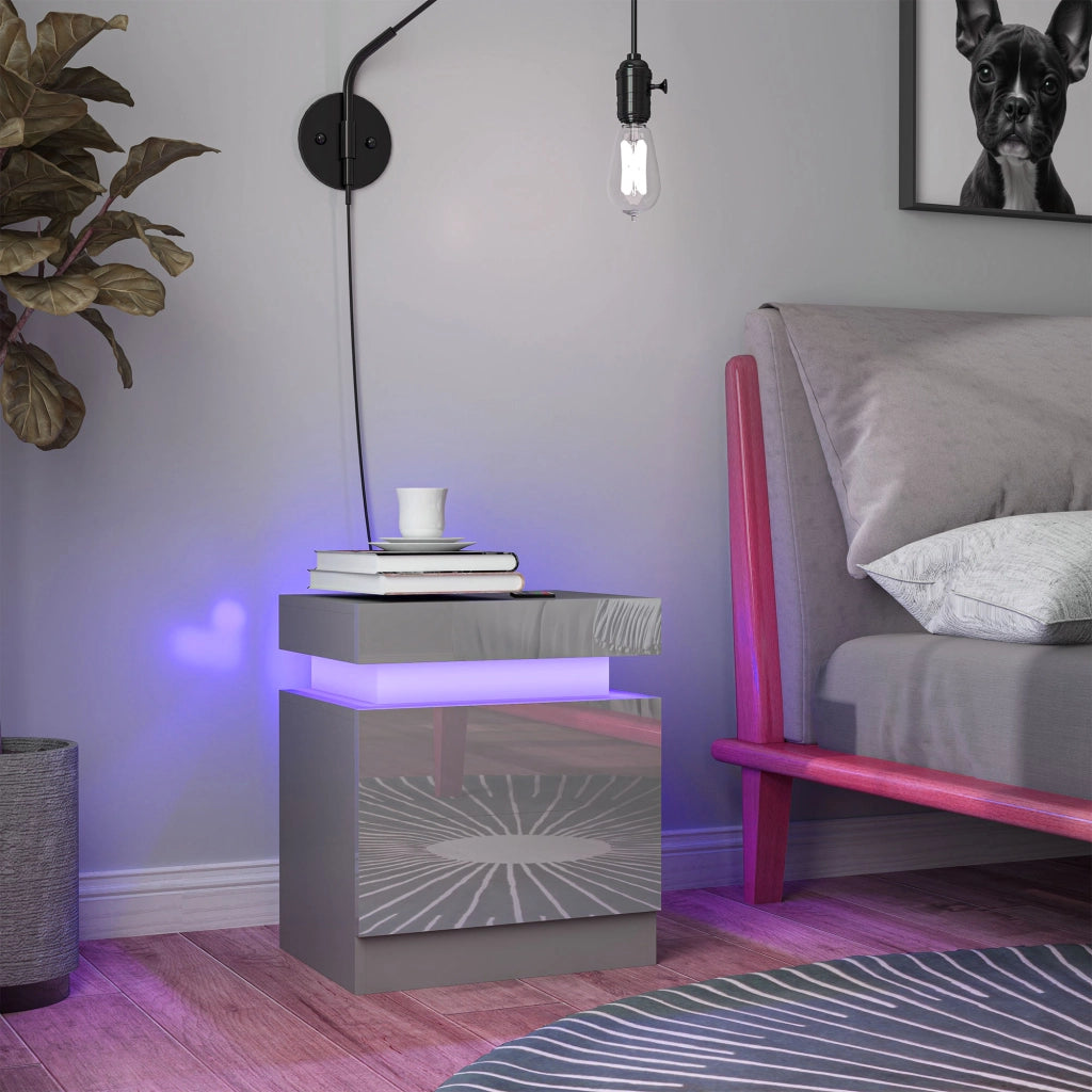 Comodino con Luci LED e 2 Cassetti ¨C Minimal ¨C 45x35x52 cm Grigio
