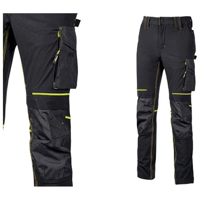 U-Power PE145BC Atom Pantalone da Lavoro Slim Fit 4 Way Stretch idrorepellente traspirante colore Nero