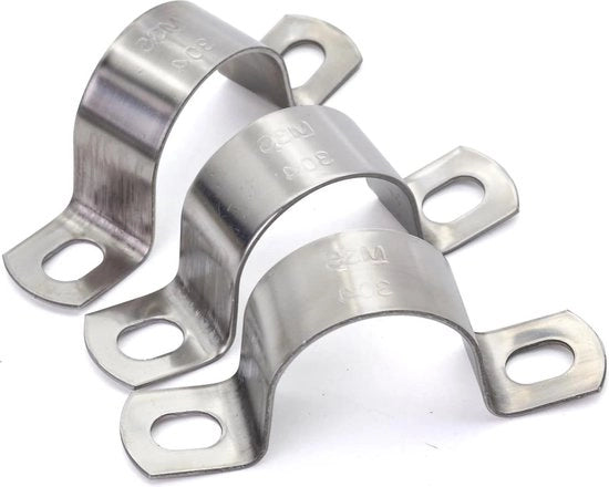 U-buco in acciaio resistente alle corrosioni 1 pollice Ø - 2 fori - clip per tubi in acciaio inossidabile - beugel per impianti di tubazione - Ø 25 mm - 10 pezzi