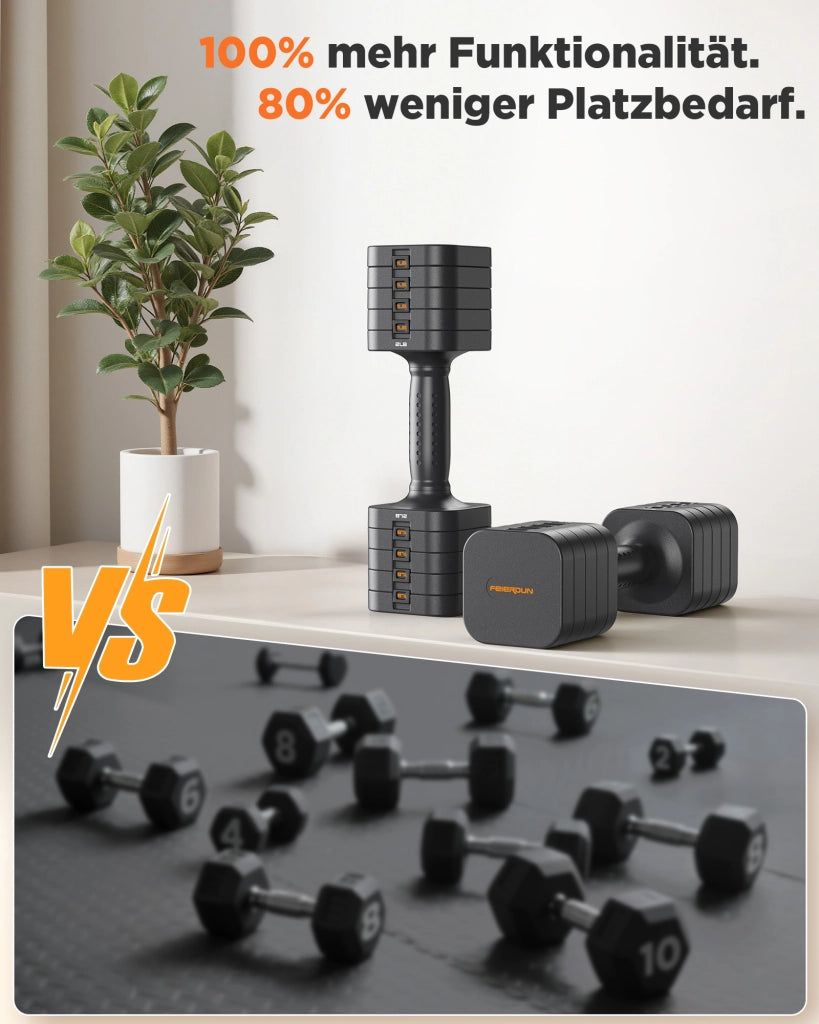 Set di manubri regolabili 5 in 1 ¨C Minimal ¨C 2 pezzi, 9 kg