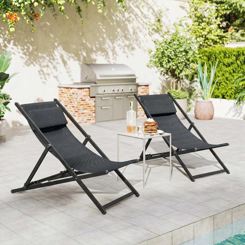Lettini da giardino pieghevoli 2 pezzi ¨C Minimal ¨C Grigio 60x100x85 cm