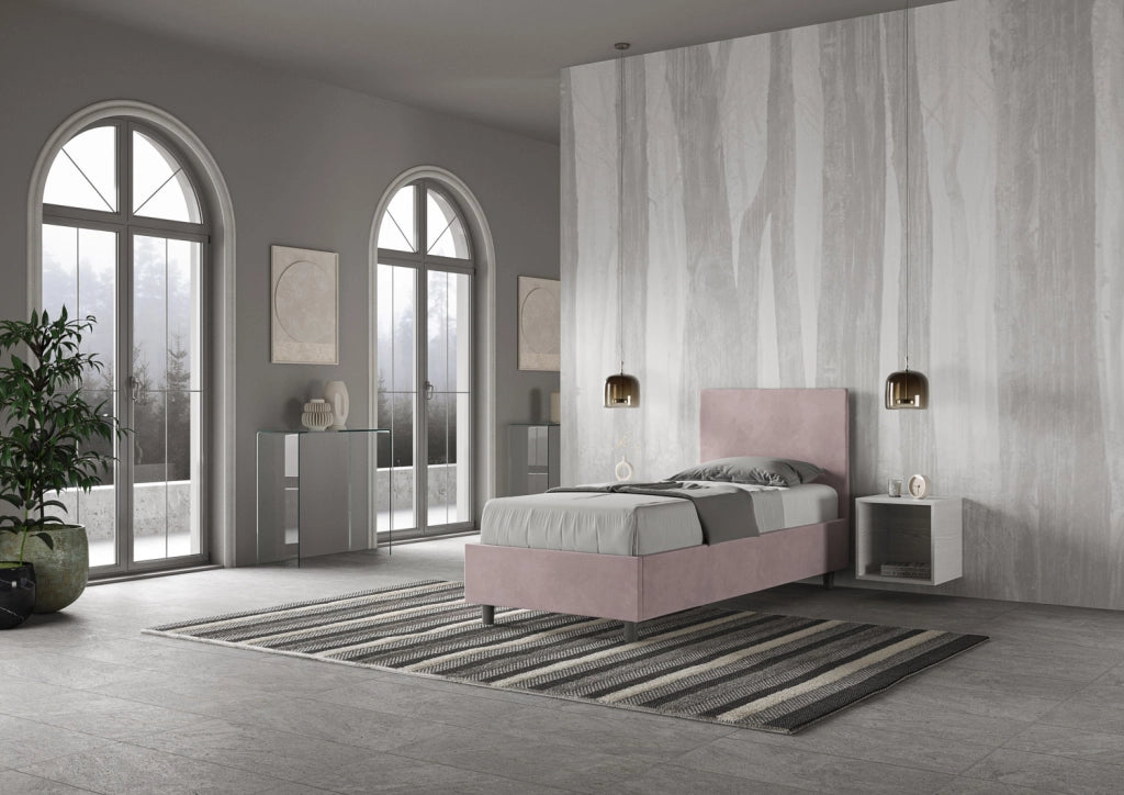 BS COM Letto singolo con rete imbottito 90x190 microfibra glicine