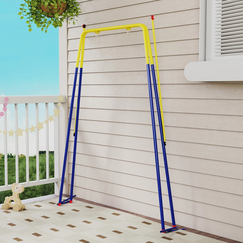 Struttura per Altalena da Giardino 128x155x157 cm con 2 Ganci in Acciaio Giallo e Blu