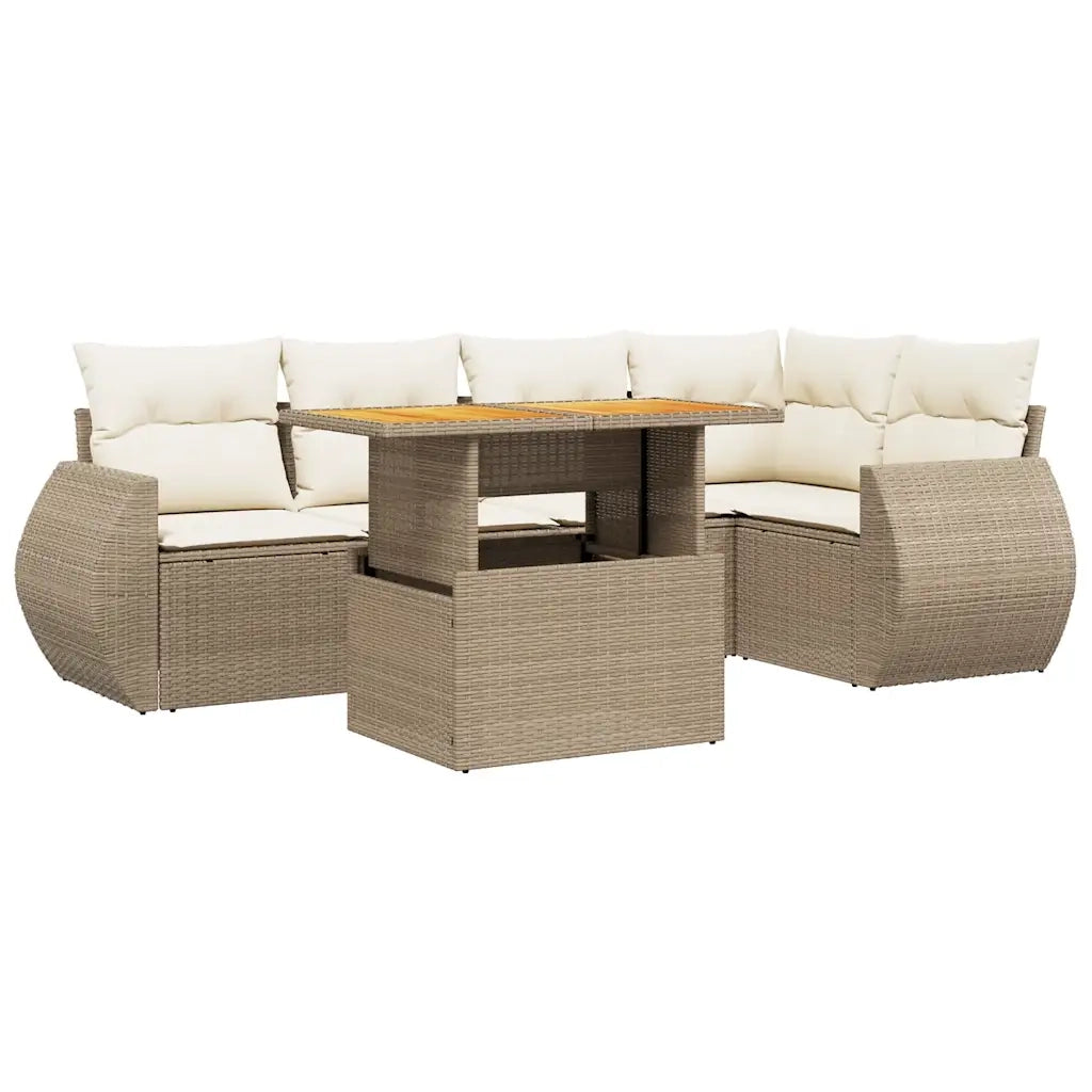 Set Divano da Giardino 6 pz con Cuscini Beige in Polyrattan 3272185