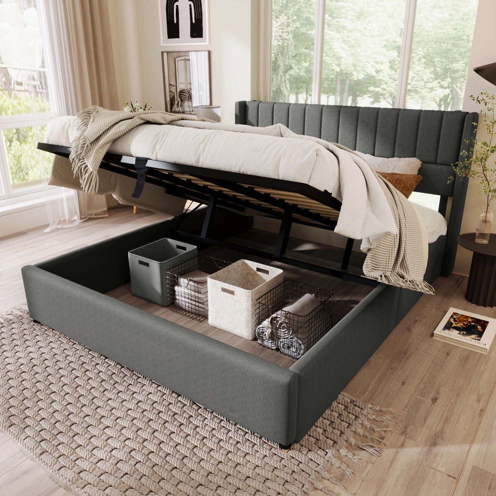 LETTO CONTENITORE SOLLEVABILE 140x200 cm Lino Grigio
