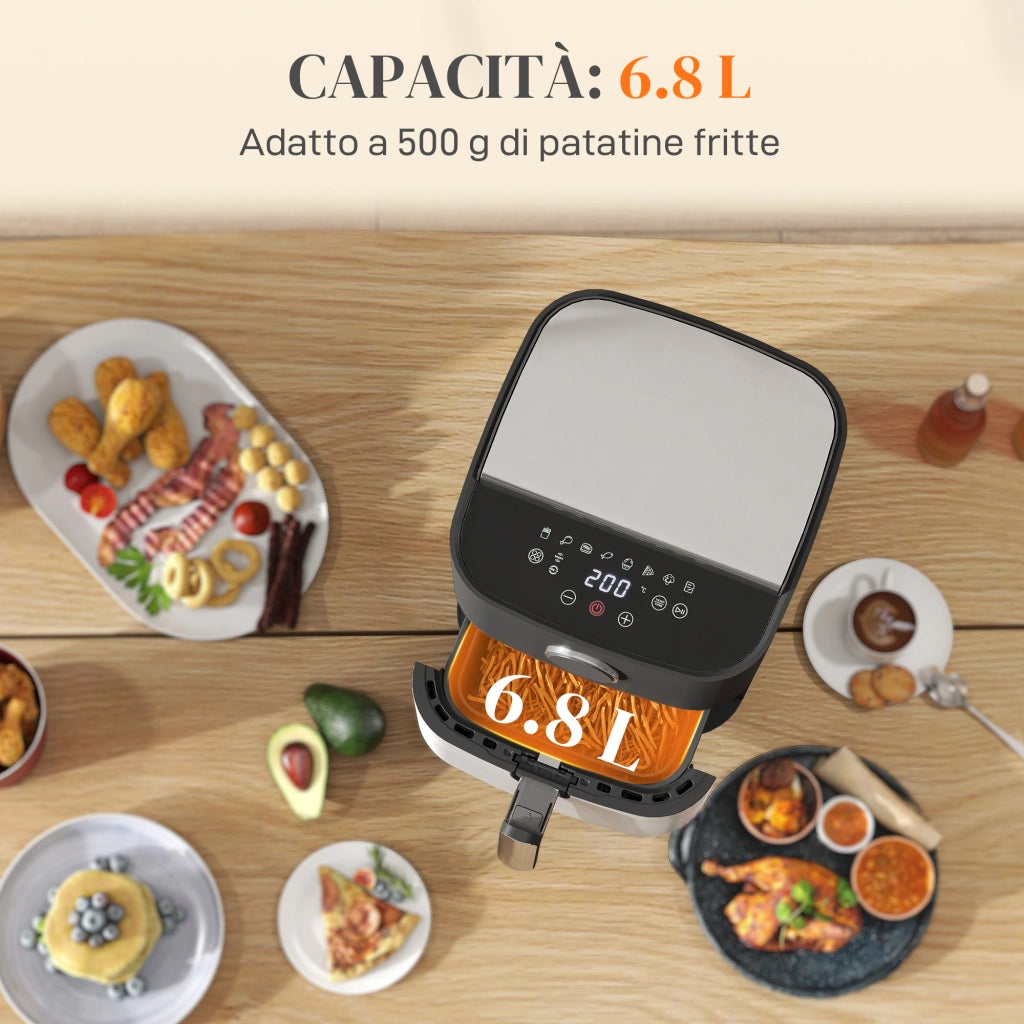 Friggitrice ad Aria 8L ¨C Zephmum ¨C 1700W, 8 Programmi, Nero