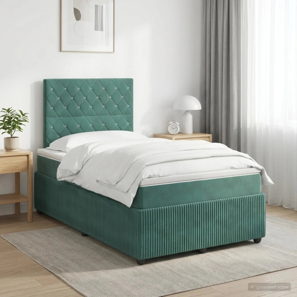 Letto box spring con materasso Verde Scuro 120 x 200 cm Velluto 3454580