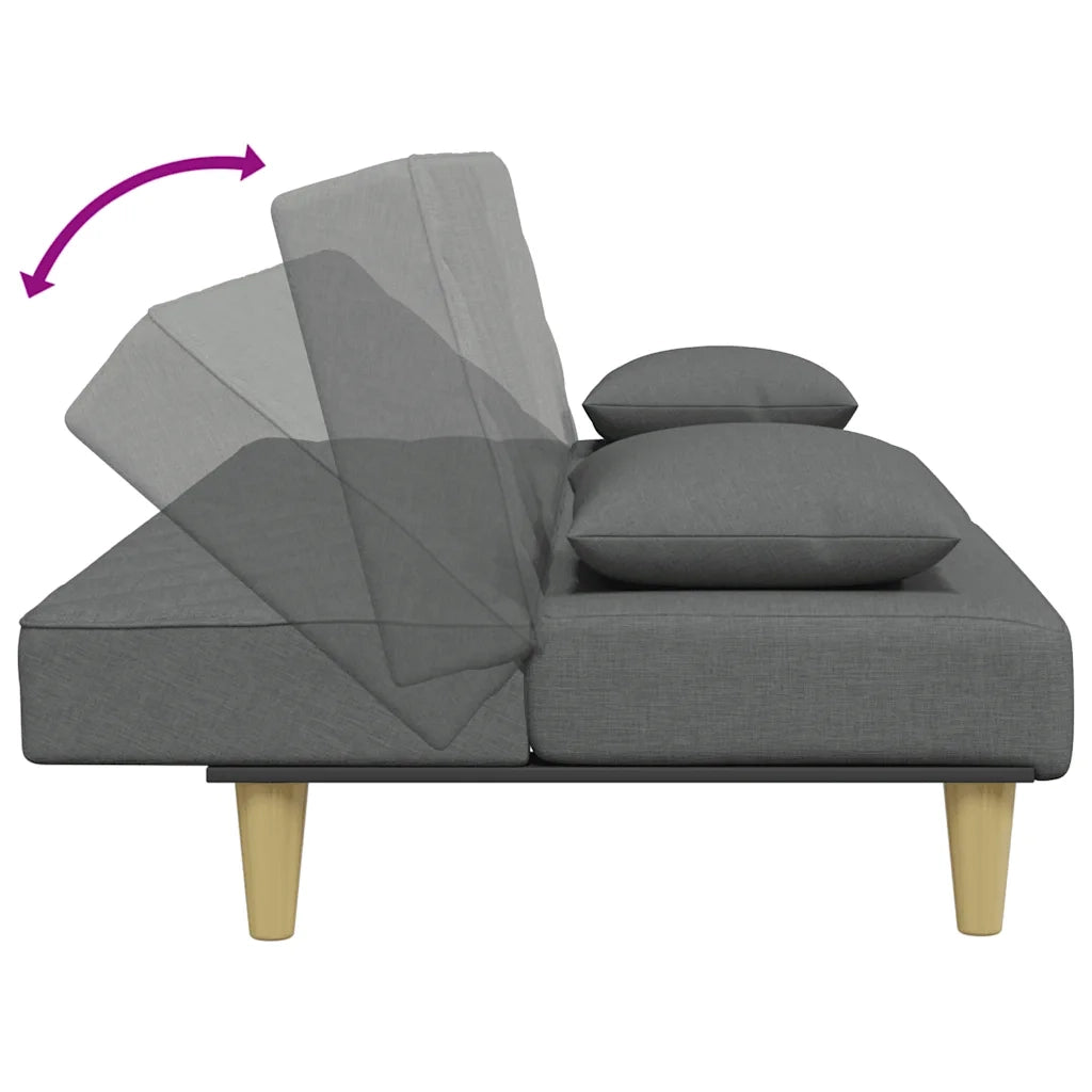 Divano Letto 2Posti Cuscini e Poggiapiedi-Sofa Letto 2 Posti-Daybed Grigio Scuro Tessuto
