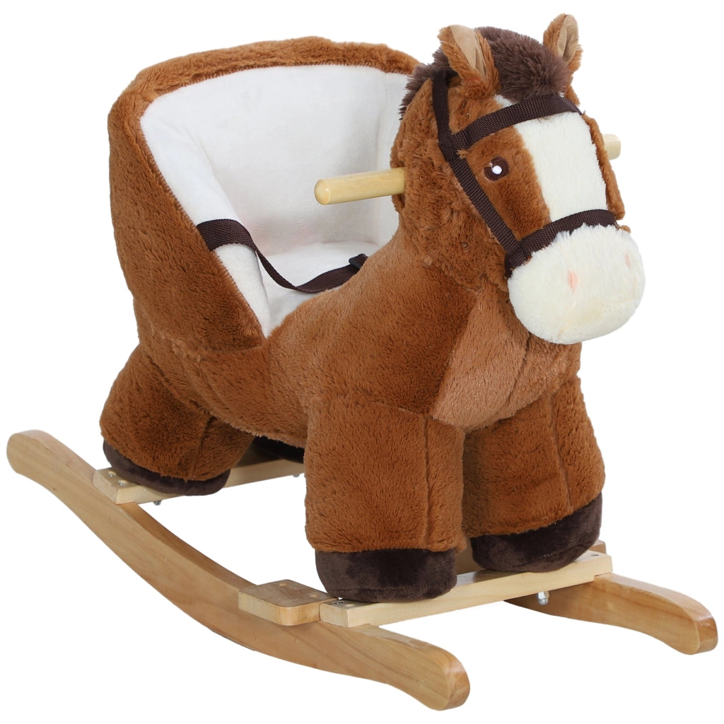 Cavallo a Dondolo per Bambini in Legno e Peluche Cavallo Marrone