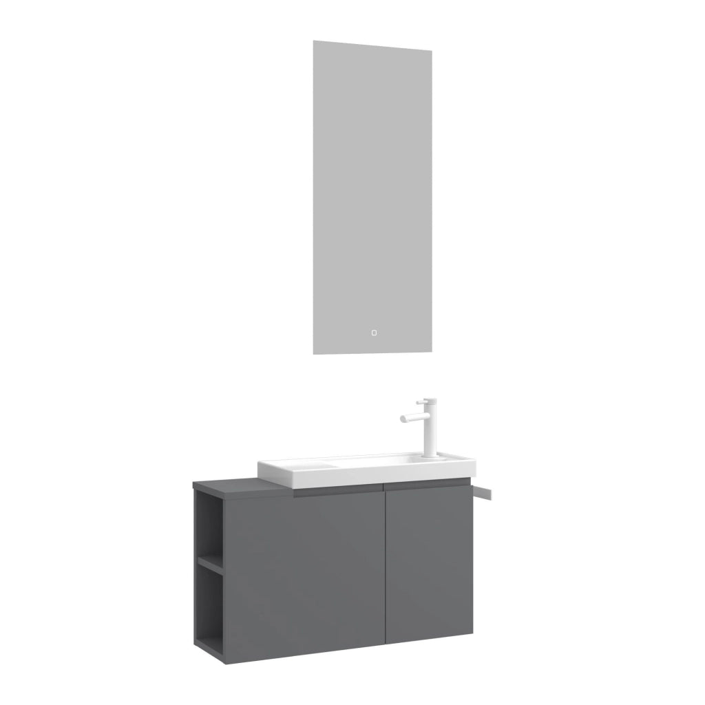 Set mobile lavabo con specchio (2 pezzi) "Ferla 80" - 80 x 22 x 45 cm - Grigio opaco