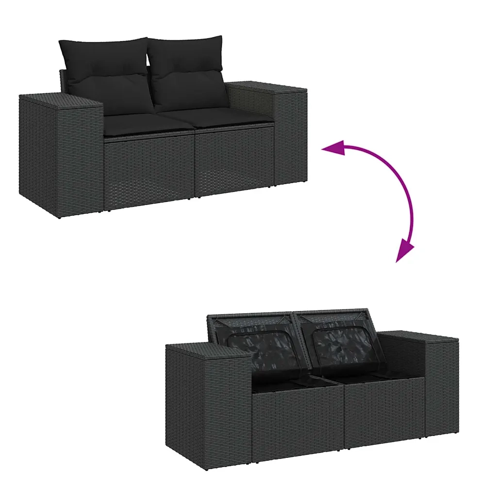 Set Divani da Giardino con Cuscini 7pz Nero Polyrattan 3326806