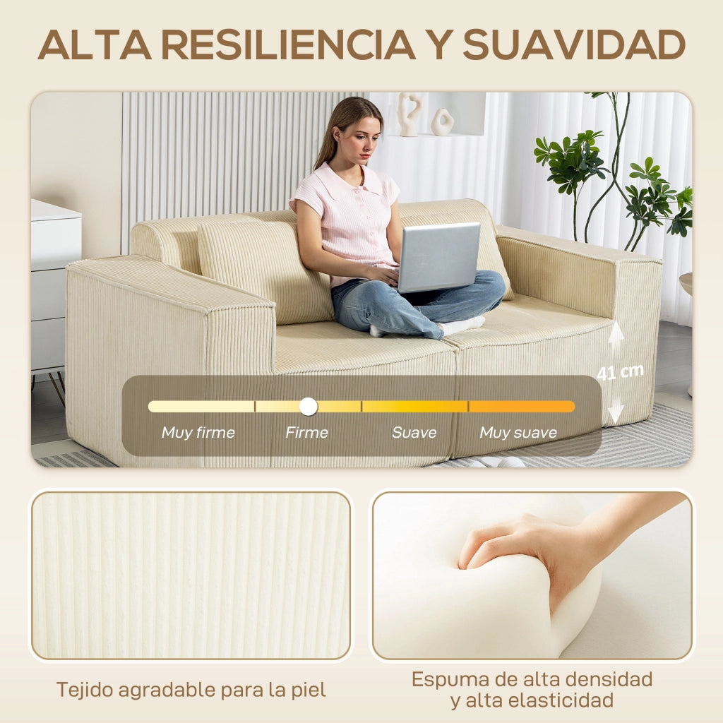 Divano 3 Posti Trapuntato in Velluto ¨C Zephmum ¨C Beige