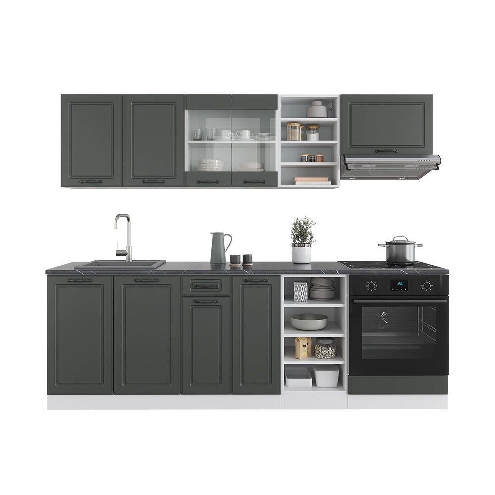 Cucina componibile R-Line Antracite rustico/Bianco 240 cm, PL Antracite Vicco