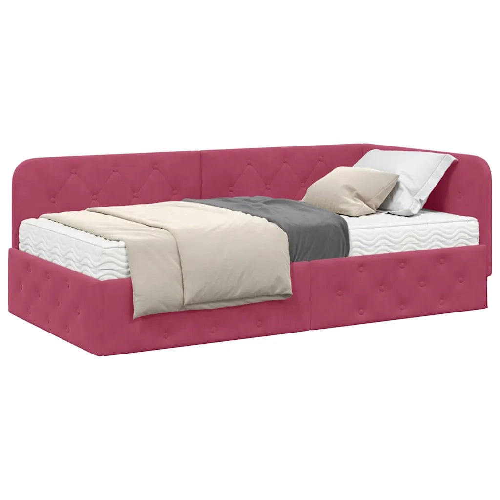 Cornice del letto ad angolo Rosso Vino 90 x 200 cm Velluto
