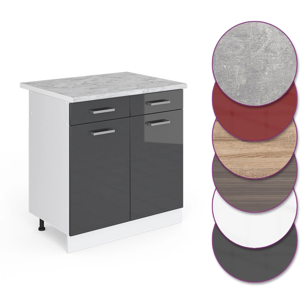 Mobiletto base per cucina R-Line Antracite lucido/Bianco 80 cm, PL Marmo Vicco