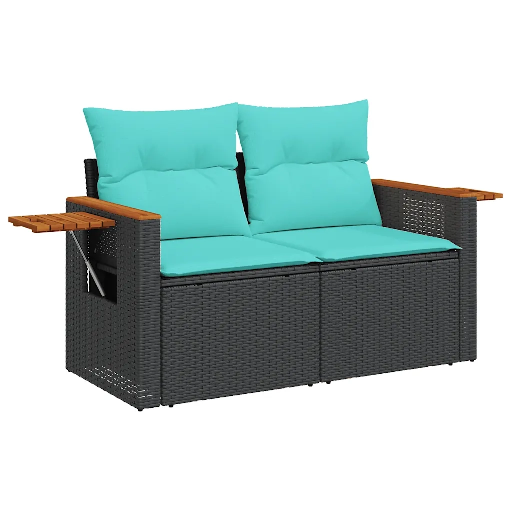 Set Divani da Giardino 10 pz con Cuscini Nero in Polyrattan 3227191