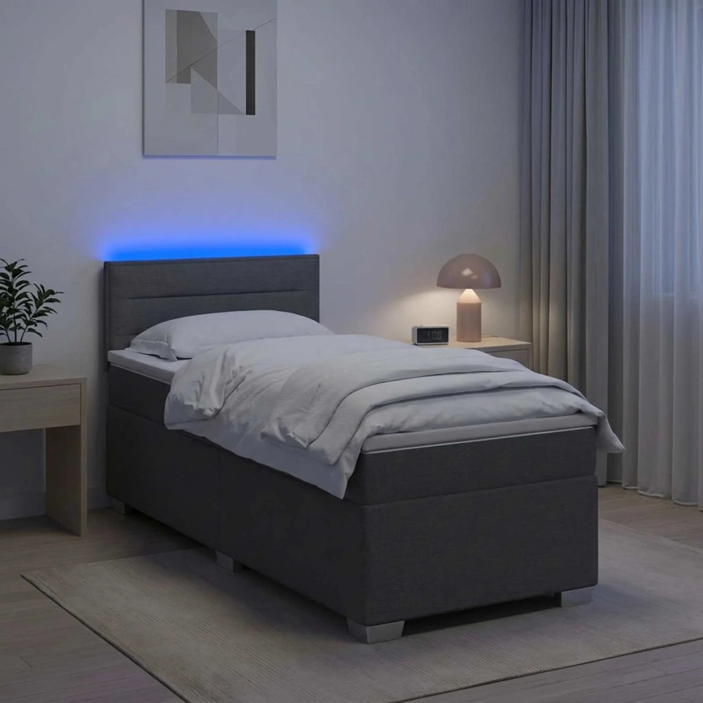 Letto con Box Spring, Materasso e LED Grigio Scuro 90 x 200 cm 3451848