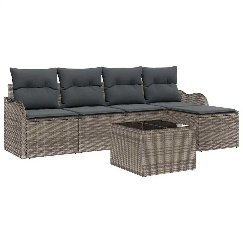 Set Divano da Giardino con cuscino 6 pcs Nero Poly Rattan