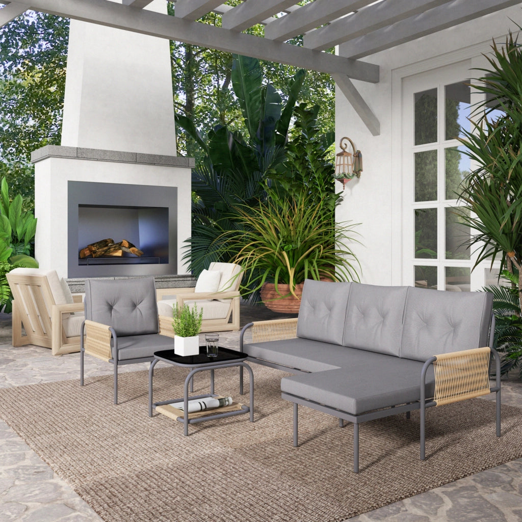 Set Giardino 4 Pezzi in Rattan con Divano ¨C Minimal ¨C Grigio