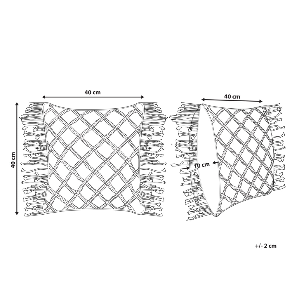 Cuscino Decorativo Rosa Cotone Macramè 40 x 40 cm con Nappe Corda Boho Retro Decor Accessori
