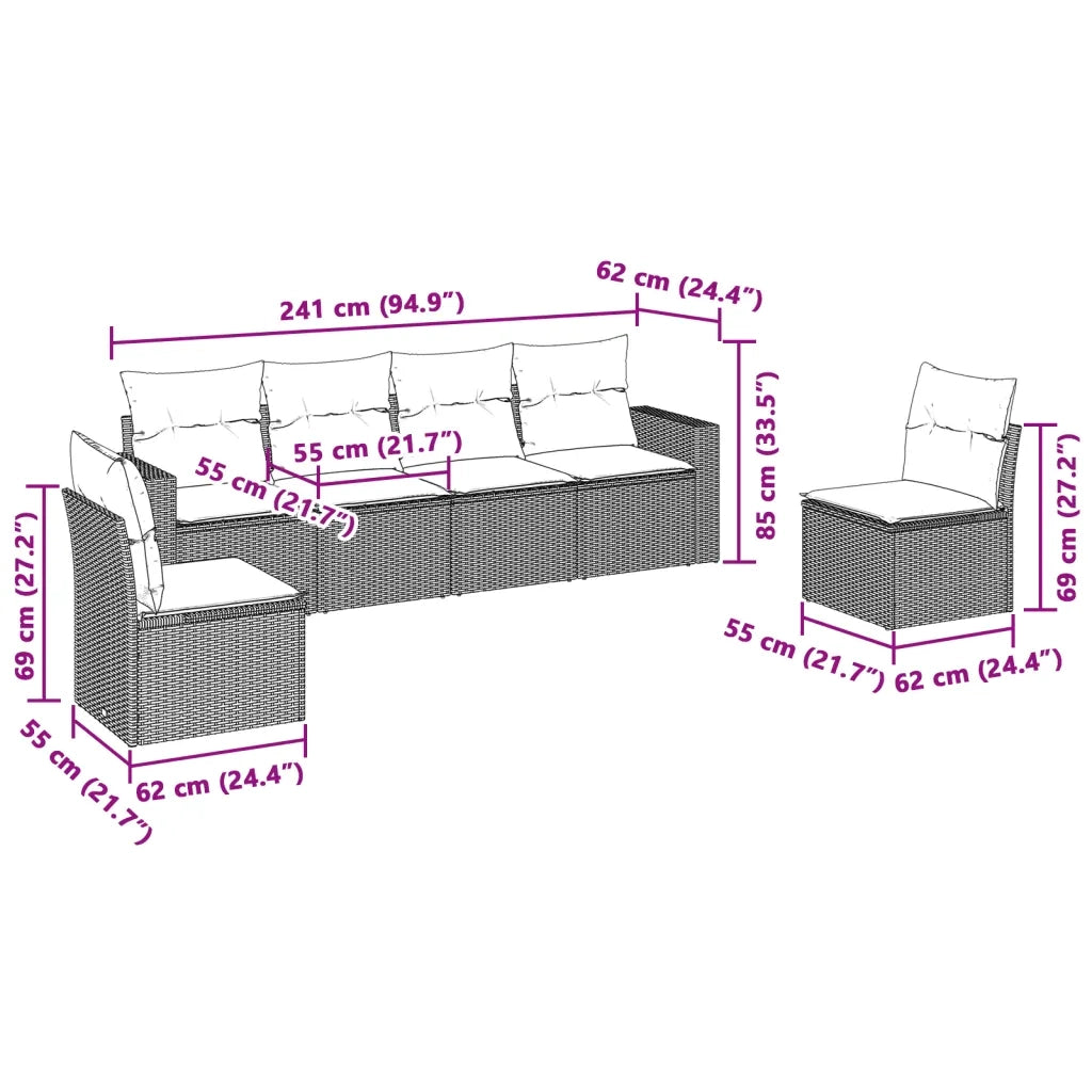 Set Divano da Giardino 6pz con Cuscini Grigio Chiaro Polyrattan 3251149