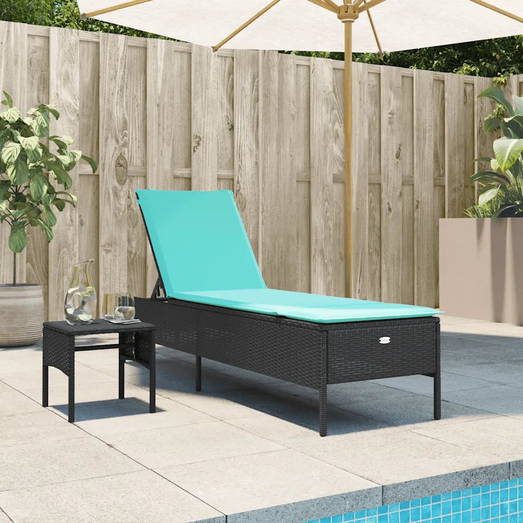 Lettino prendisole con Tavolino e Cuscino in Polyrattan Nero 4002736