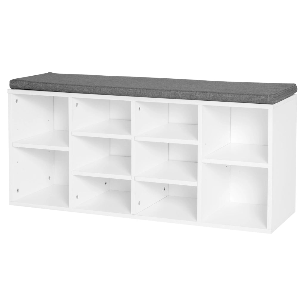 Scarpiera Panchina 8-10 Paia di Scarpe Ripiani Regolabili, Legno, Bianco, 104 x 30 x 48 cm
