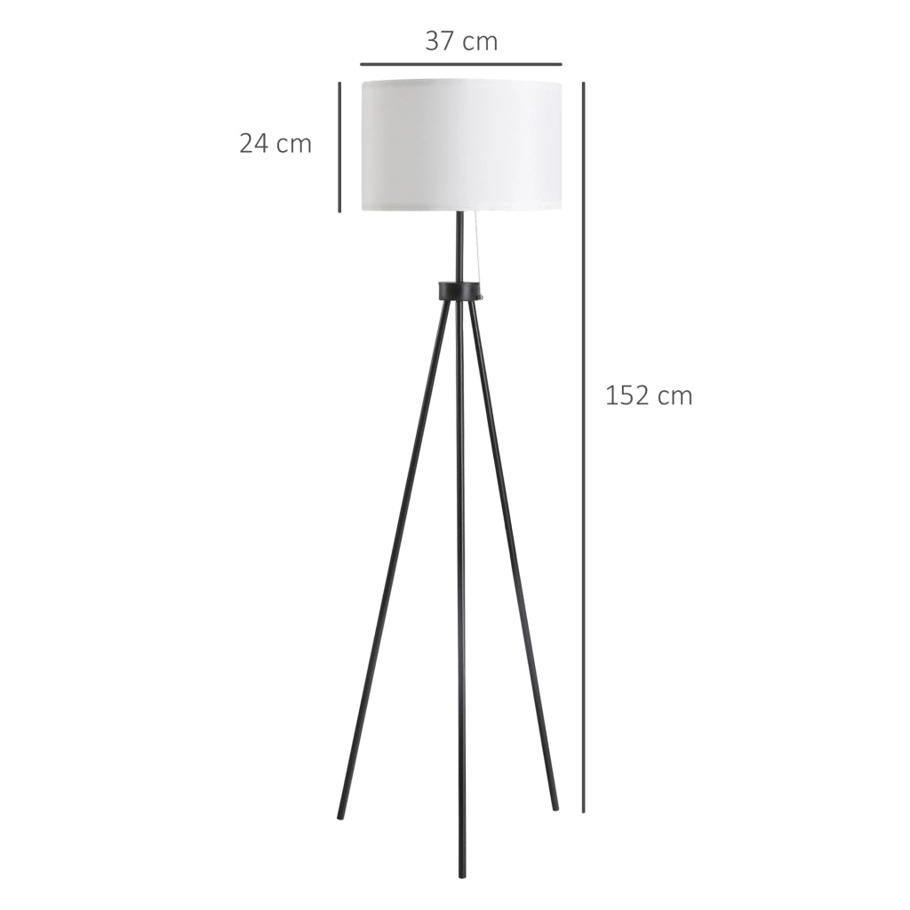 Lampada da Terra con Tripode in Metallo e Paralume in Tessuto ¨C Minimal ¨C ?37x152 cm