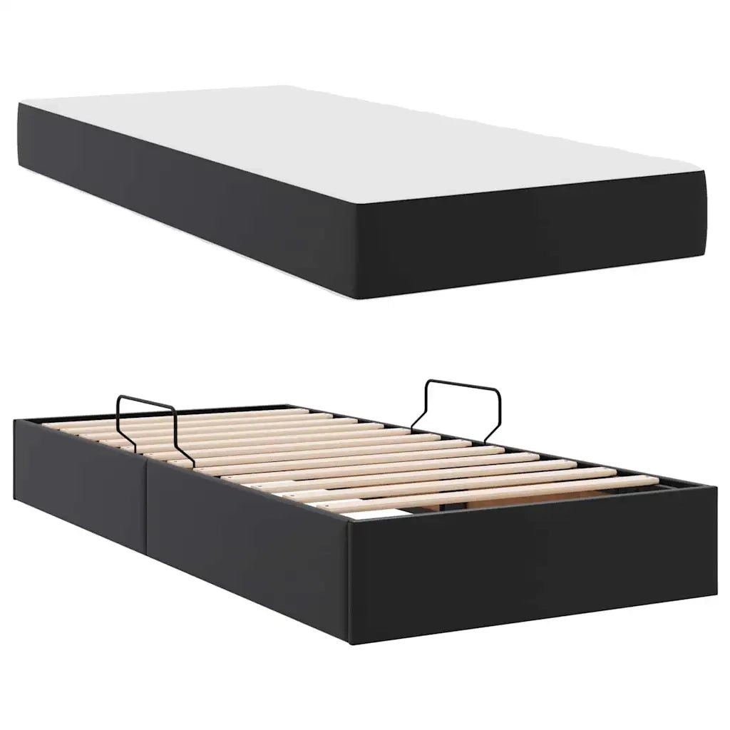 Letto con contenitore e materasso 2 pcs Nero Pelle 3399592