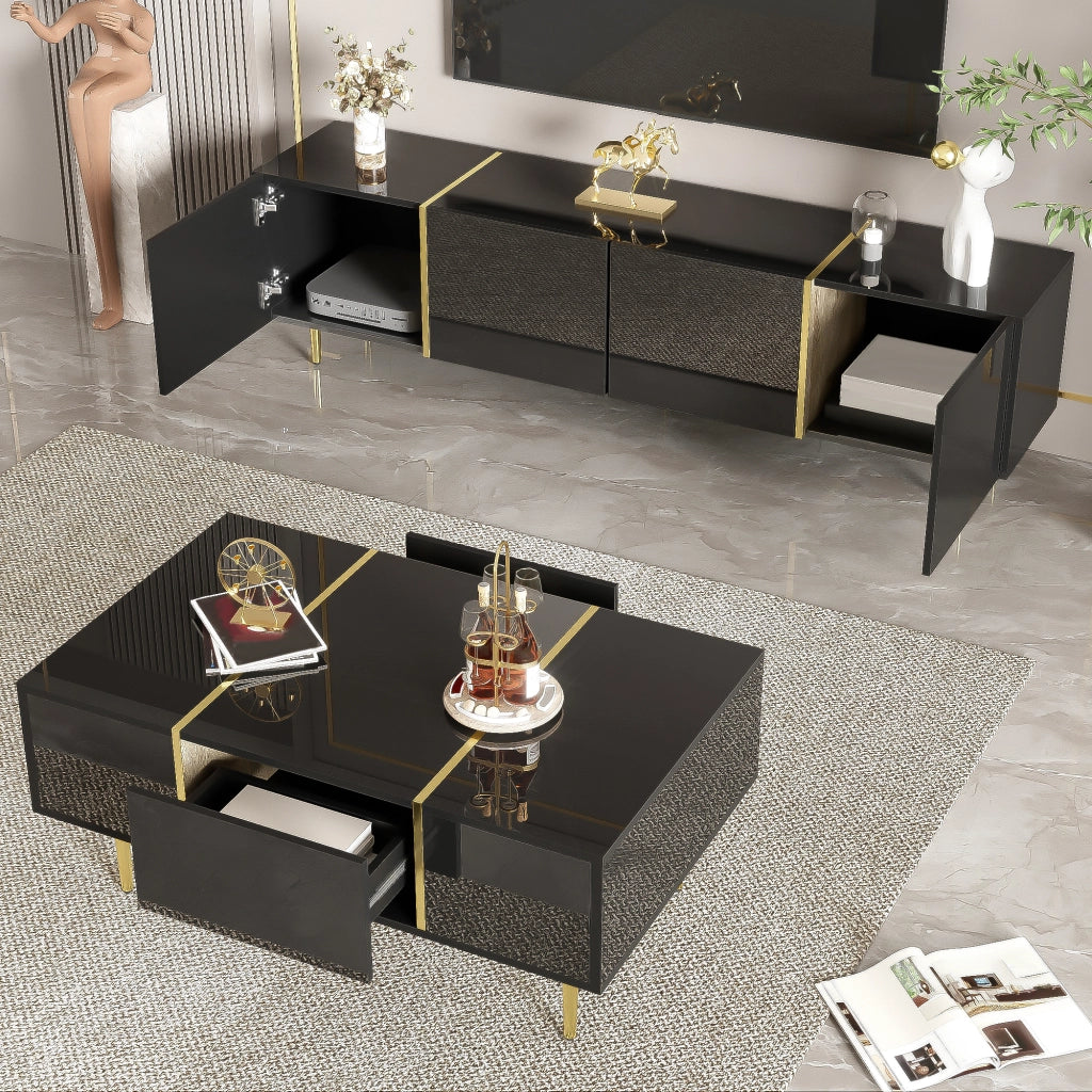 Cassettiera per TV nera lucida in MDF lunghezza 170 cm