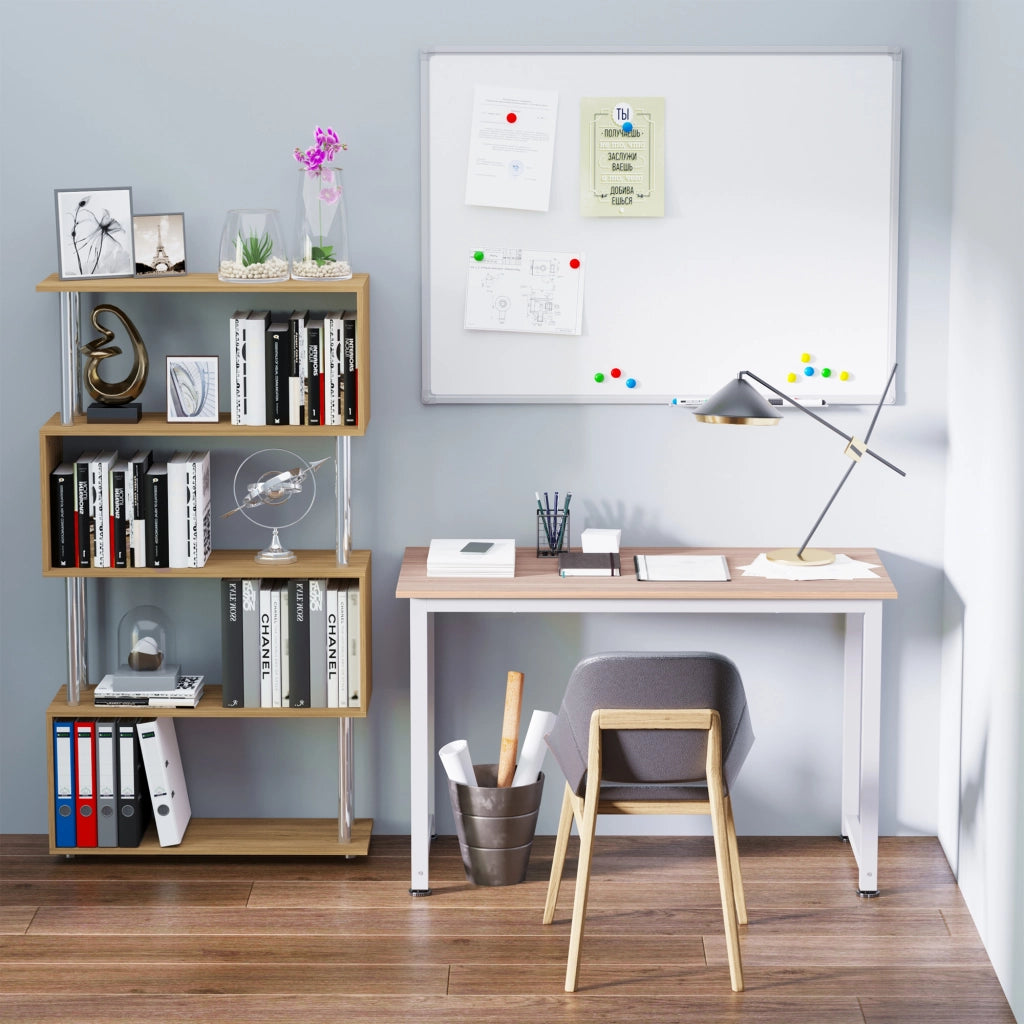 EasyComfort Scrivania Moderna per Computer con Gambe Regolabili e Struttura in MDF e Metallo, Tavolo da Pranzo 120x60x76 cm, Bianco e color Legno